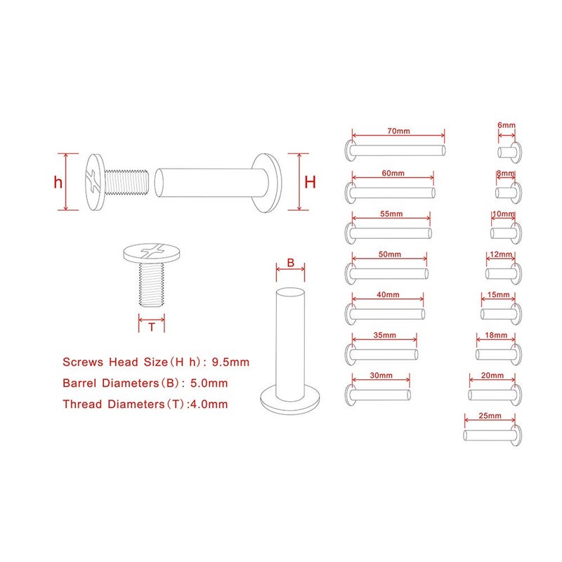 Huzstar Chicago Screws Binding Screws Posts Assortment Kit Brass Plated Steel 180-Piece - Image 3